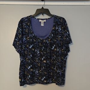 Sag Harbor Blue Graphic Short Sleeve Blouse